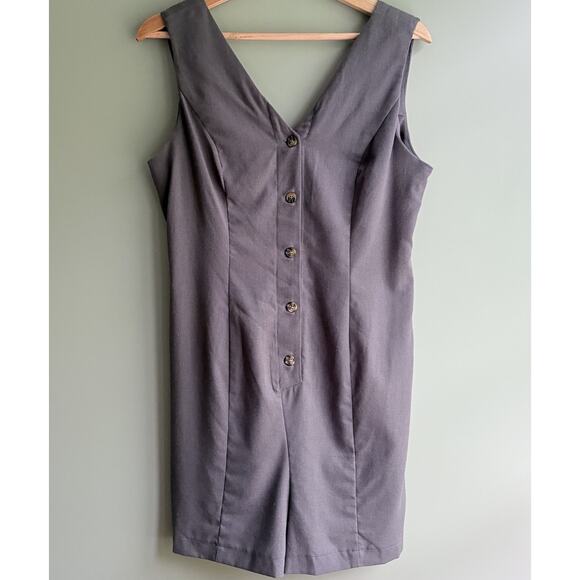 Nordstrom Hi Res S Sleeveless Romper V-neck Button Front Gray Y2K - Picture 1 of 9